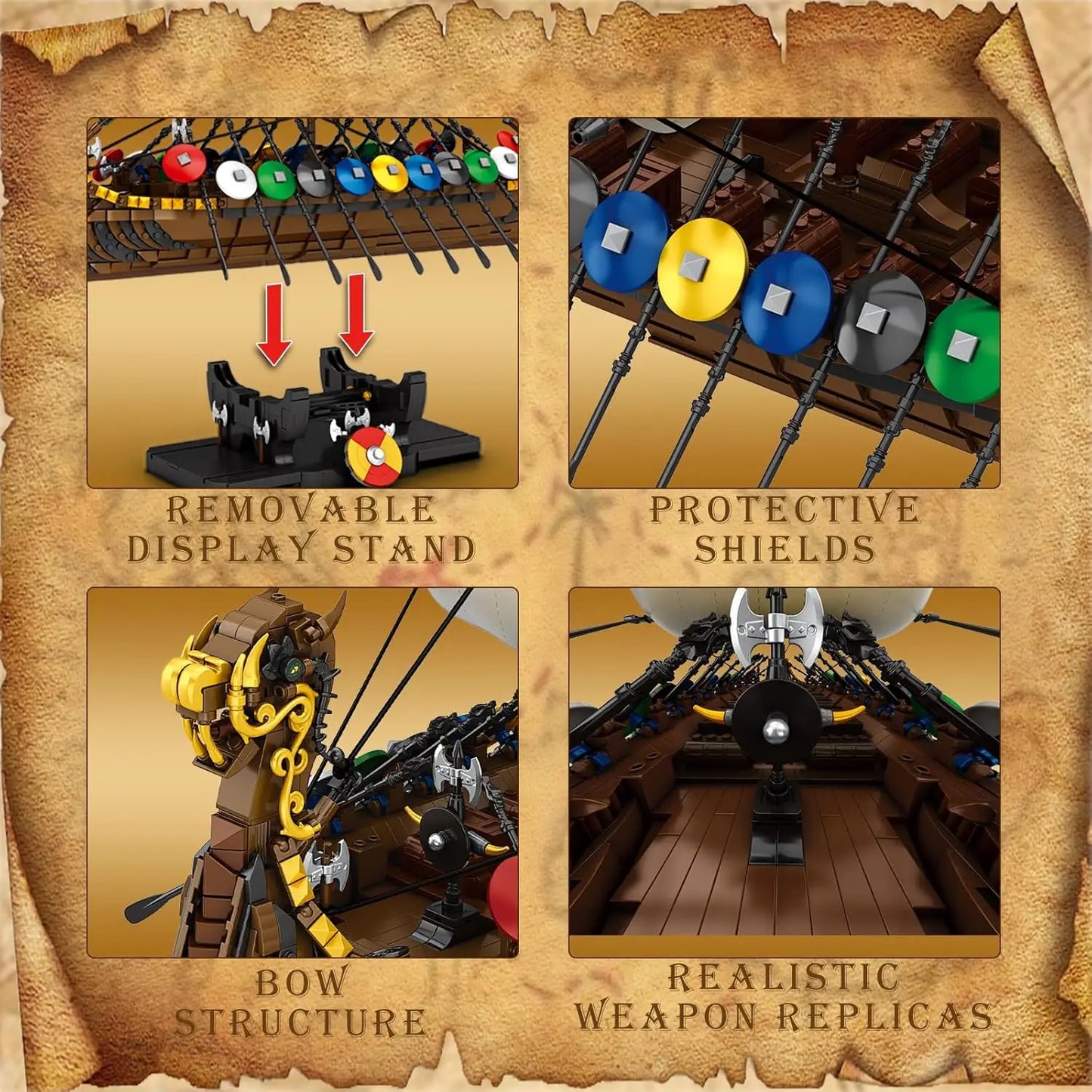 Pirate Ship Model Building Set,Medieval Viking Ship Kit with Flock Sails & Shields 66101，Gifts for Men Adults Teens,2547 PCS