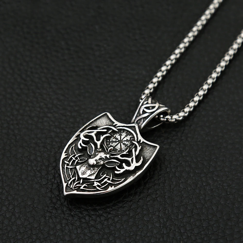 Nordic Deer Head Pendant Stainless Steel Viking Necklace Amulet Jewelry