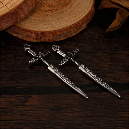 BONISKISS Men's and Women's Sword Earrings Gothic Dagger Earrings Stainless Steel Viking Zircon Tip Piercing Ring Jewelry Gift