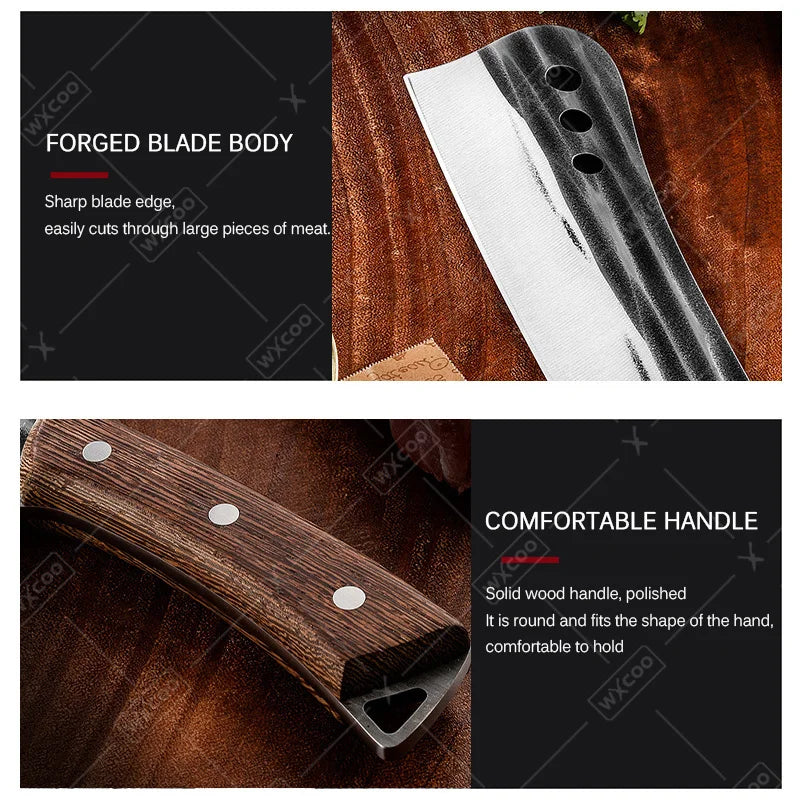 1 PC/3 PCS Stainless Steel Meat Cleaver Sharp Boning Knife Kitchen Utility Knife Handmade Forged Multipurpose Tool Wooden Handle