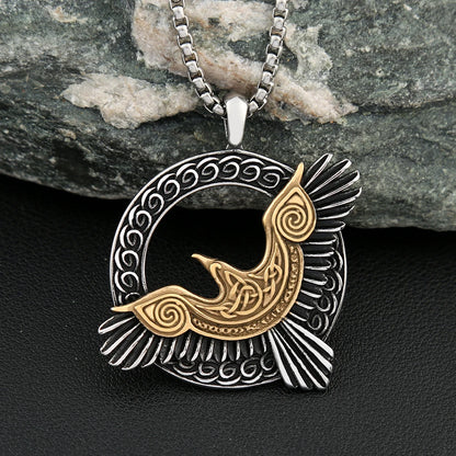 Norse Mythology Necklace Stainless Steel Viking Odin Raven Pendant for Men Fashion Amulet Jewelry Gifts