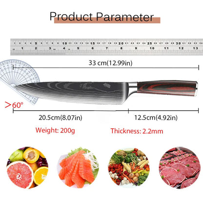 7PCS Professional Kitchen Knife Set Stainless Steel Chef Utility Boning Butcher Cleaver Paring Fish Multipurpose Cutting Tools