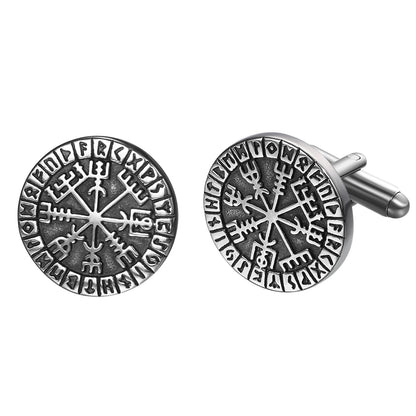 Stainless Steel Cufflinks Nordic Viking Odin Compass