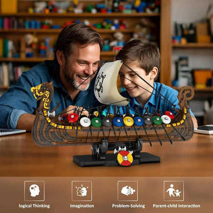 Pirate Ship Model Building Set,Medieval Viking Ship Kit with Flock Sails & Shields 66101，Gifts for Men Adults Teens,2547 PCS