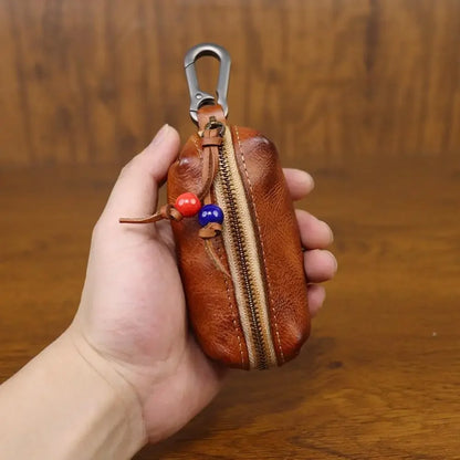 Hand-polished and leather key bag Men's retro waist hanging antique storage bag Cowhide key bag Viking wallet