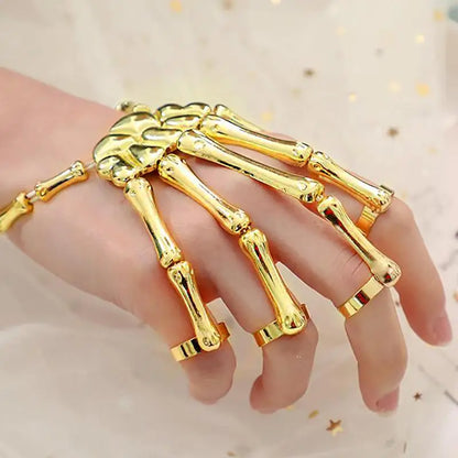 Creative Punk Skeleton Hand Bone Versatile Five Finger Ring Bracelet Adjustable One Chain Bracelet Halloween Bracelet Unisex