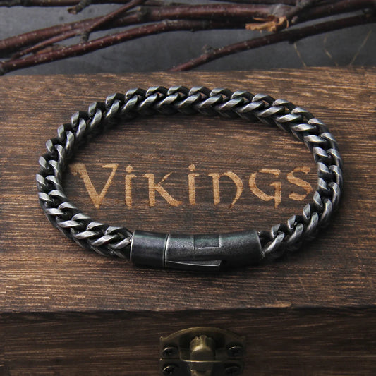 Vintage Chain Link Men Bracelet Handmade Punk Rock Stainless Steel Motorcycle Bracelets Male Hand Jewelry Boyfriend with box