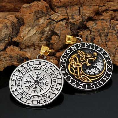 Viking Wolf  Rune Pendant Necklace Trendy Men Long
