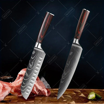 8PCS Professional Kitchen Chef Knife Set Forged Stainless Steel Utility Boning Vegetable Fish Cutting Butcher Scissor for Meat