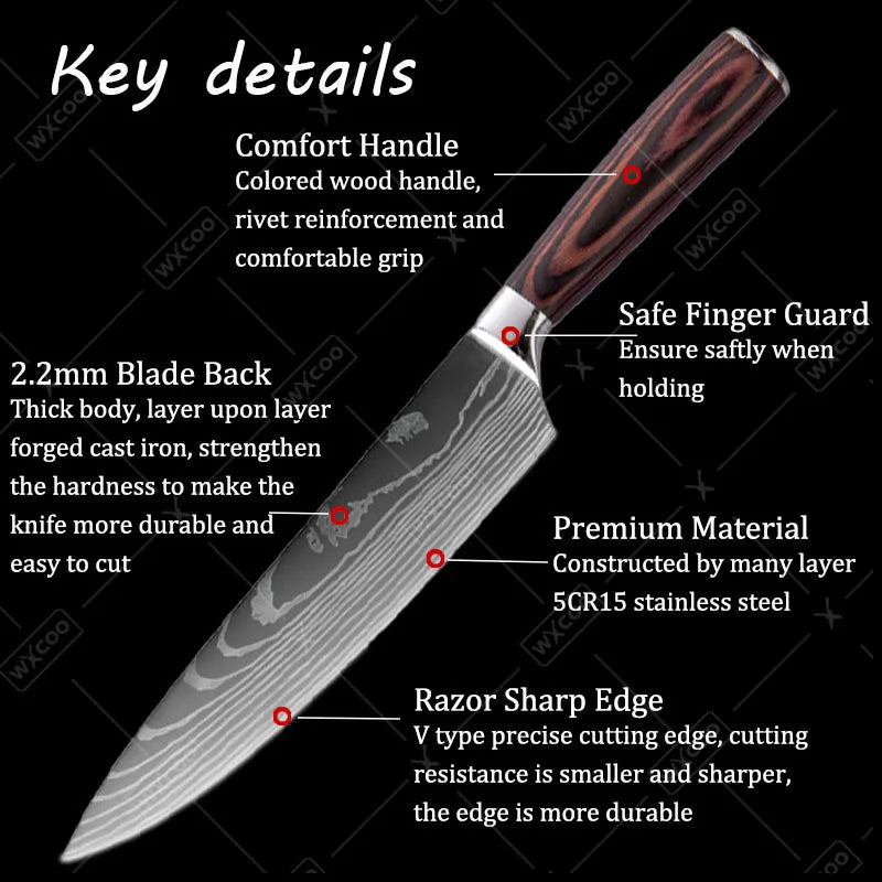 7PCS Professional Kitchen Chef Knife Set Stainless Steel Multipurpose Utility Boning Butcher Paring Cleaver Fish Meat Cutting