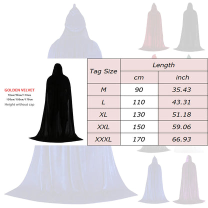 Medieval Hooded Cloak Unisex Multiple Sizes Solid Color Velvet Halloween Witch Cape Vintage Holiday Party Stage Long Poncho