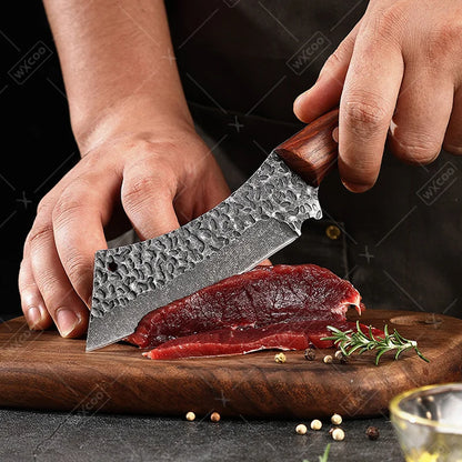 4 PCS Professional Kitchen Knife Handmade Forged Multipurpose Knife Stainless Steel Boning Cleaver Slicing Meat Fruit Wooden