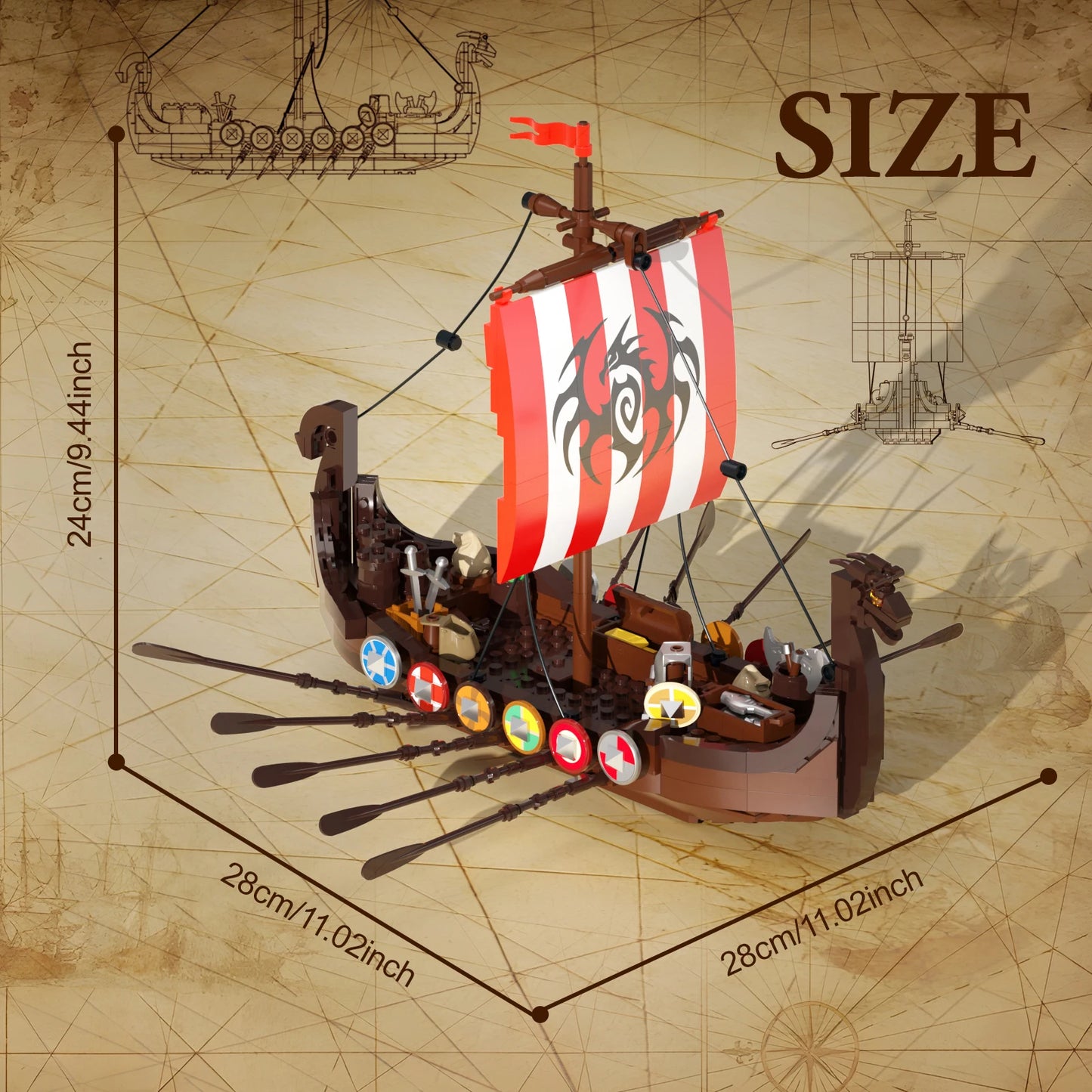 The Viking Longship Building Block Set Medieval Pirate Series Warship Model Building Blocks Creative Gift Kids