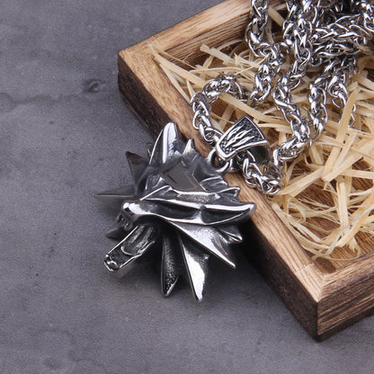 Stainless Steel Viking Wild Hunt necklace Geralt wolf head