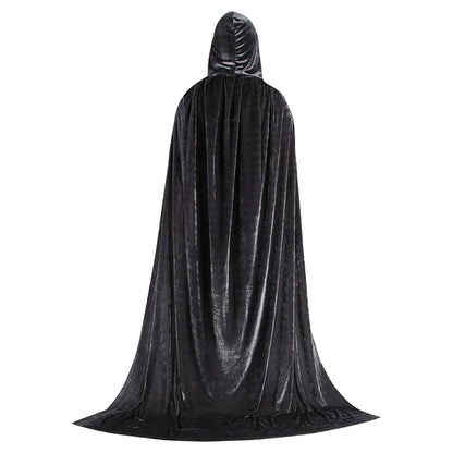 Medieval Hooded Cloak Unisex Multiple Sizes Solid Color Velvet Halloween Witch Cape Vintage Holiday Party Stage Long Poncho