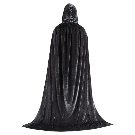 Medieval Hooded Cloak Unisex Multiple Sizes Solid Color Velvet Halloween Witch Cape Vintage Holiday Party Stage Long Poncho