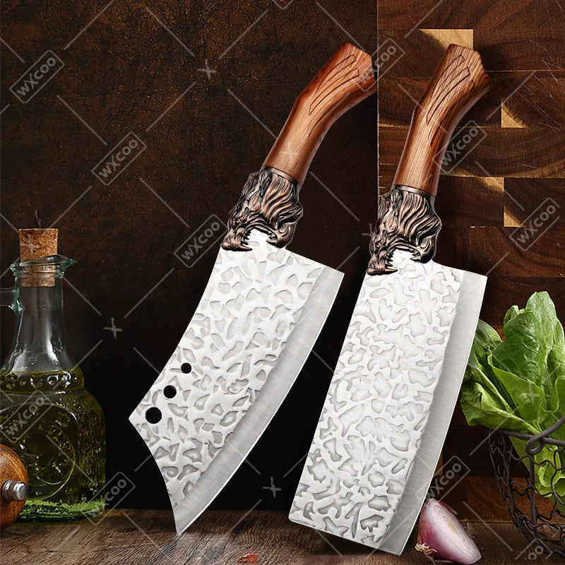 6PCS Professional Kitchen Chef Knife Set Handmade Forged Stainless Steel Meat Cleaver Utility Boning Vegetable Chopper Cutting
