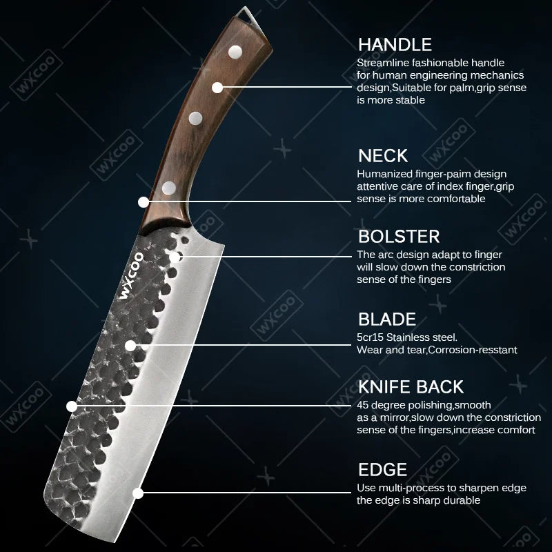 4PCS Stainless Steel Knife Set Professional Handmade High Quality Sharp Kitchenware Boning Meat Cleaver Fruit Knife with Covers