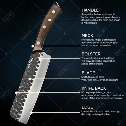 4PCS Stainless Steel Knife Set Professional Handmade High Quality Sharp Kitchenware Boning Meat Cleaver Fruit Knife with Covers