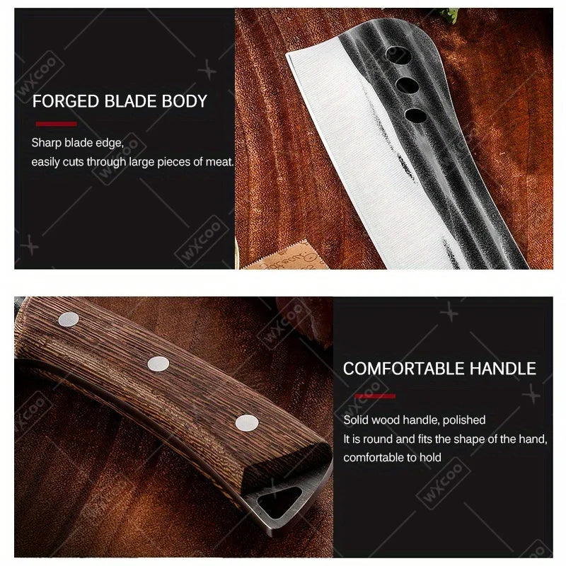 4 PCS Professional Kitchen Knife Handmade Forged Multipurpose Knife Stainless Steel Boning Cleaver Slicing Meat Fruit Wooden
