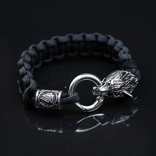 Stainless Steel Celts Wolf Bracelets Norse Vikings Runes Paracord Jewelry