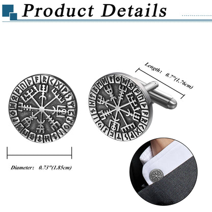 Stainless Steel Cufflinks Nordic Viking Odin Compass