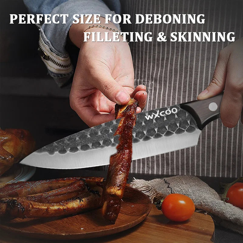 4PCS Stainless Steel Knife Set Professional Meat Cleaver Boning Knife Cutting Knife with Wooden Handle and Covers Multipurpose