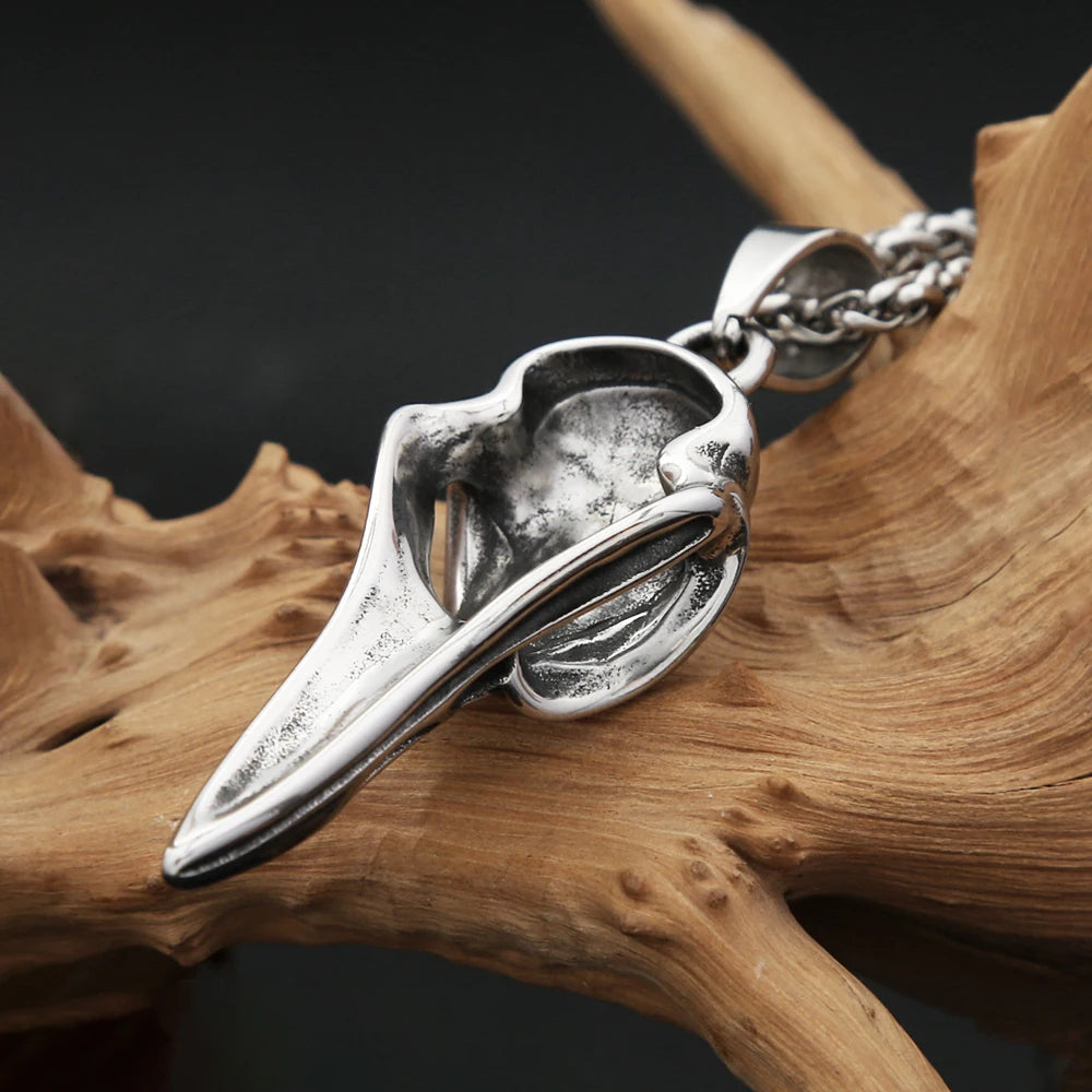 Fashion Vikings Compass Raven Head Pendant Necklace For Men Stainless Steel Nordic Animal Skull Necklaces Jewelry