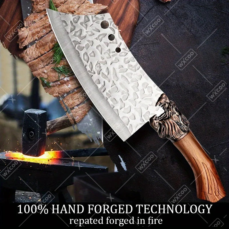 6PCS Professional Kitchen Chef Knife Set Handmade Forged Stainless Steel Meat Cleaver Utility Boning Vegetable Chopper Cutting