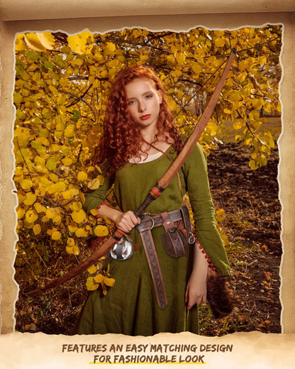 5-Piece Set of Unisex Renaissance Viking Steampunk, Medieval, Renaissance, Artificial Leather Belt, Hiking, Bottle, Wallet