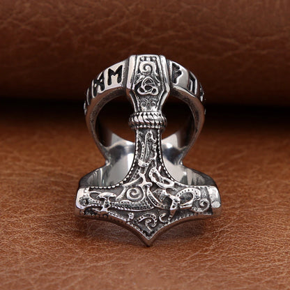 Viking Thors Hammer Stainless Steel Nordic Odin Rune Rings