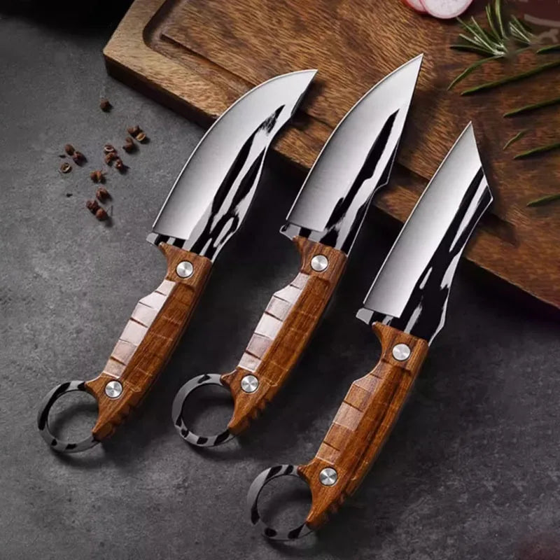 3Pcs Viking knife Chef Knife Japan Kitchen Meat Cleaver Butcher Boning Knife BBQ