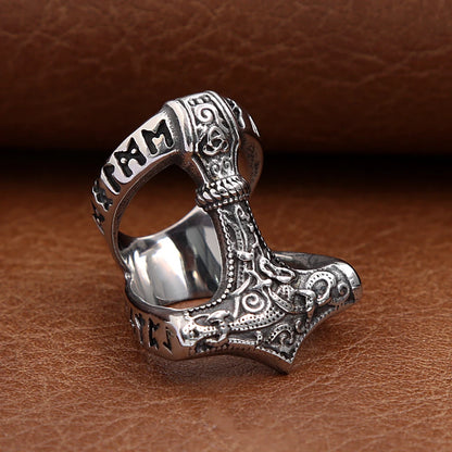 Viking Thors Hammer Stainless Steel Nordic Odin Rune Rings