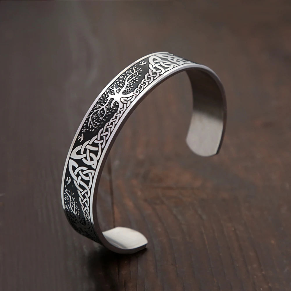 Fashion Vintage Nordic Tree of Life Bracelet for Men 316L Stainless Steel Viking Celtic Knot Open Bracelets Jewelry Wholesale