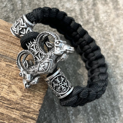 Norse Odin Goat Thor Hammer Mjolnir Runes Beads Paracord Viking Bracelet