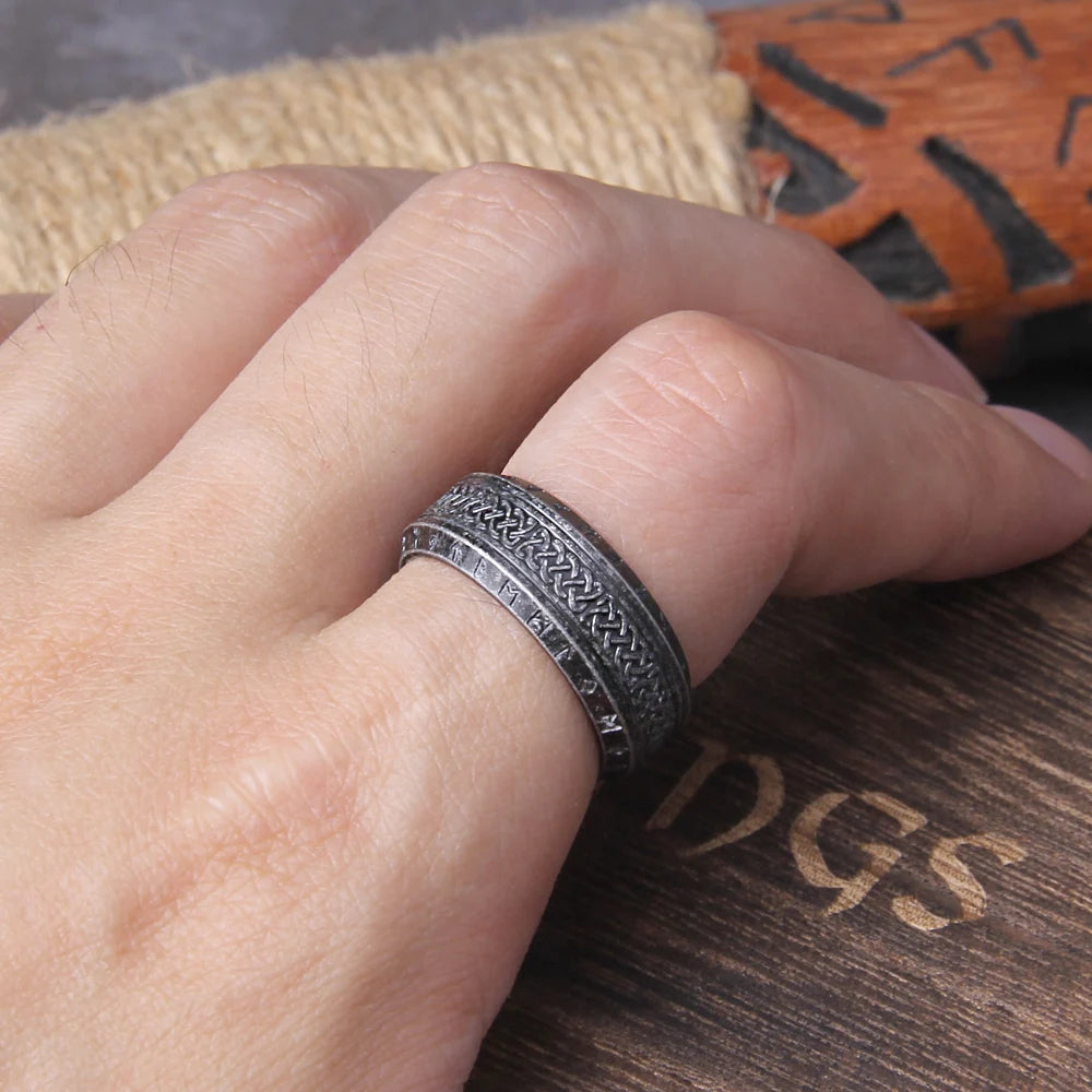 Never Fade viking rune cool stainless steel Celtic ring smooth fashion popular north europe gift amulet jewelry with wooden box