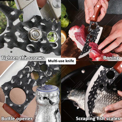 3 Pcs Professional Handmade Forged Knife Kitchen Utility Knife Cleaver Butcher Boning Chef Multipurpose Scissors Poultry Fish