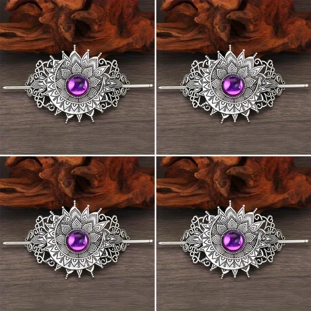 4PCS Triple Moon Celtic Knot Hair Clip Vintage Hollow Moon Hair Clip Barrette Jewelry for Women