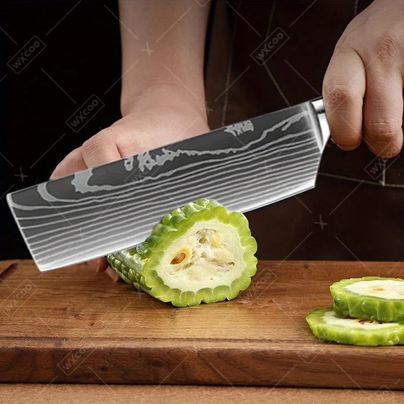 9 Pcs Kitchen Chef Knife Set High Carbon Stainless Steel Damascus Chef Knife Boning Knife Cleaver Santoku Slicer Vegetable
