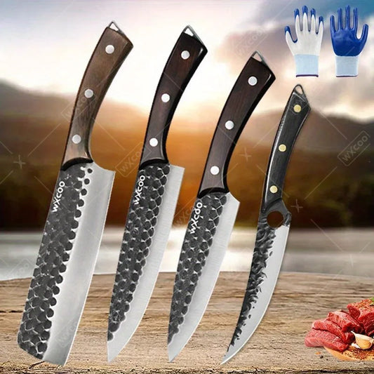 3PCS/5PCS Professional Kitchen Chef Knife Set High Quality Stainless Steel Handmade Boning Knife Sharp Meat Cleaver Nitrile