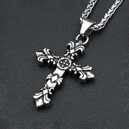 Gothic Vintage Stainless Steel Cross Pendant Necklaces For Men Women Cross Flower Necklace Party Jewelry