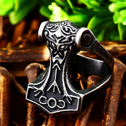Viking Thors Hammer Stainless Steel Nordic Odin Rune Rings