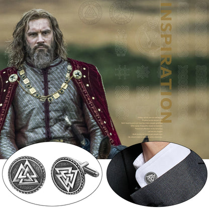 Stainless Steel Cufflinks Nordic Viking Odin Compass
