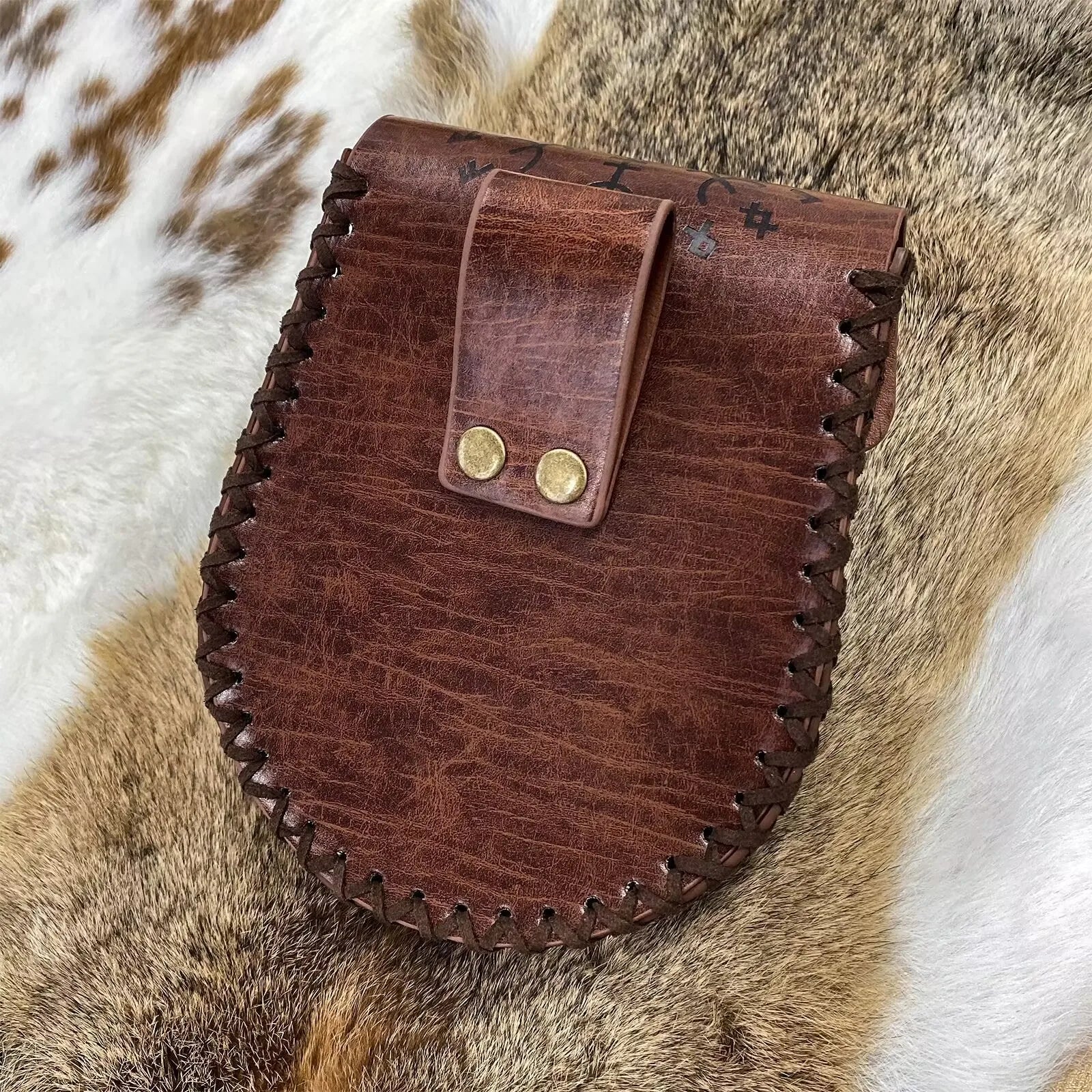 Viking Embossed Purse Medieval Waist Bag Floral Medieval Leather Hip Bag Pouch Embossed and Weathered  main image 2