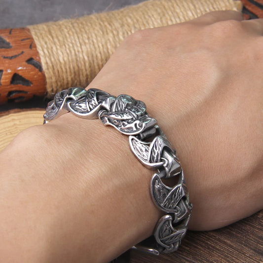 New Viking Ouroboros vintage punk bracelet for men stainless steel fashion Jewelry hippop street culture with wooden box