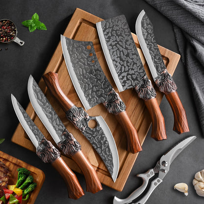 7pcs kitchen set knives, brown dragon head knives, high-quality chef knives, high hardness, high-quality steel, sharp and durabl