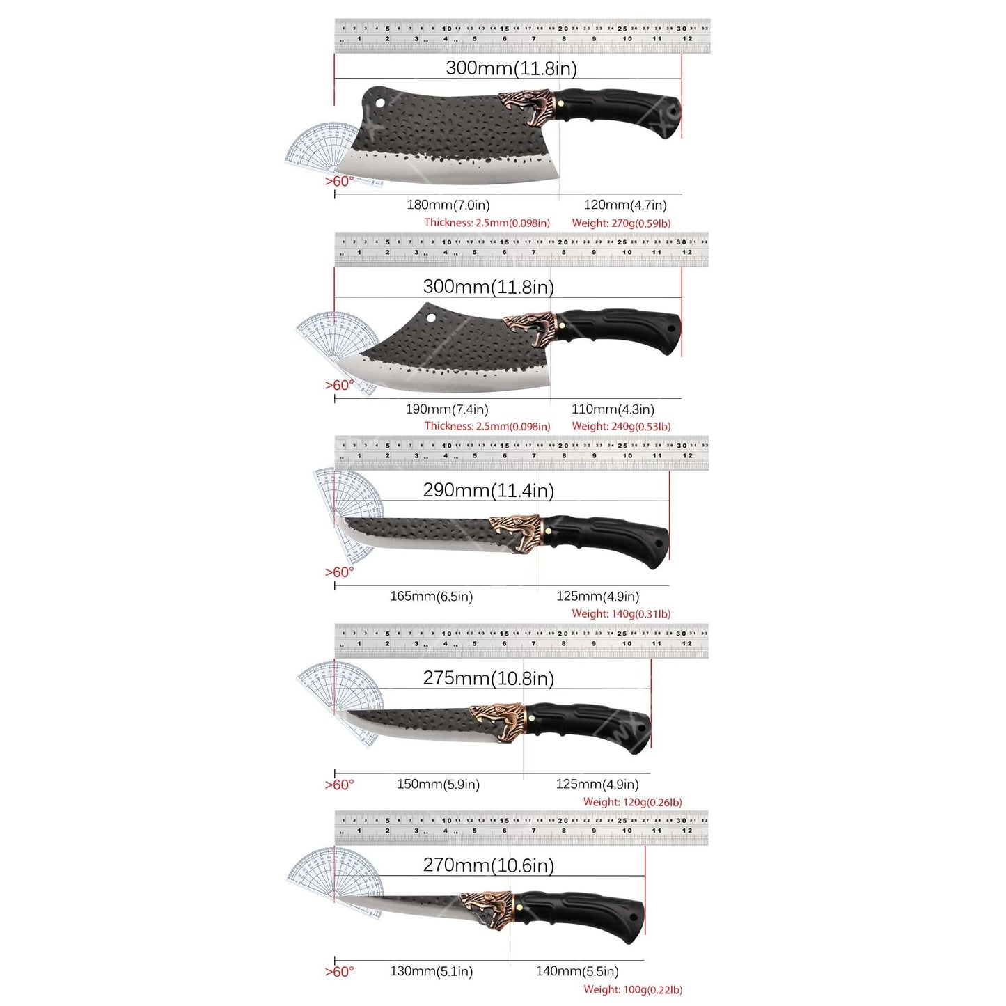 8PCS Professional Kitchen Chef Knife Set Stainless Steel Forged for Cooking Meat Vegetable Fish Utility Cutting