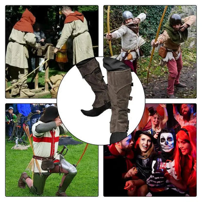 Pirate Boots Covers | Faux Leather Steampunk Boots | Medieval Renaissance Over The Shoe Black Accessories For Men And Women