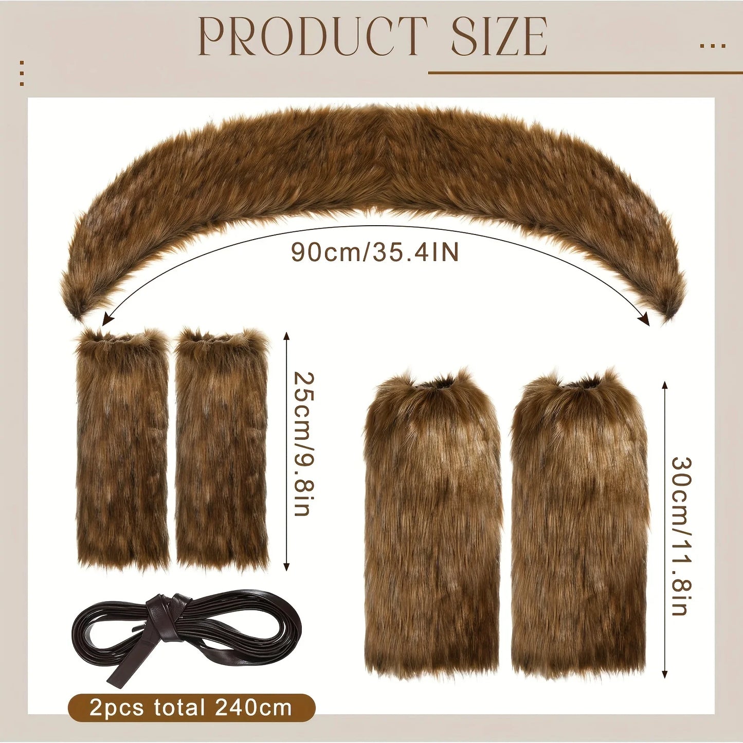 5-Piece Carnival Viking Luxury Imitation Fur Accessories Set - Collar, Legs and Hand Warmer, Halloween Costume, Role-Playing Activities