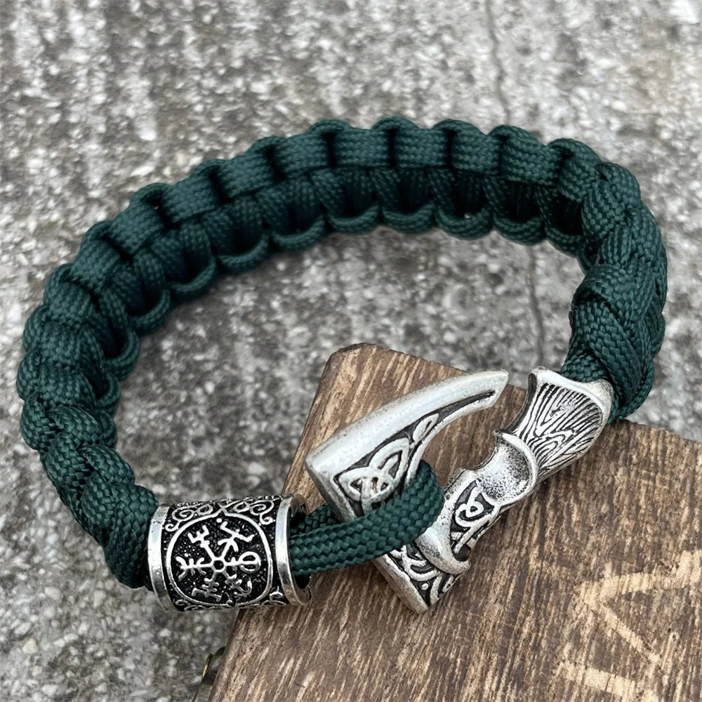 Slavic Perun Axe Norse Runes Trinity Bead Paracord Jewelry Viking Bracelet